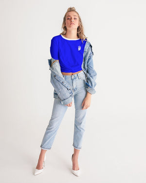 "Don't Leave Me Blue" Collection Women's All-Over Print Twist-Front Cropped Tee