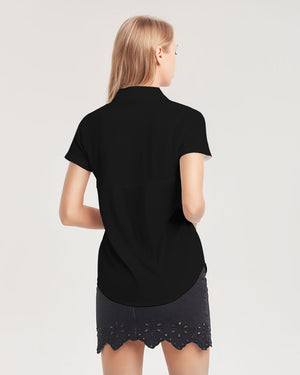 "Black Out" Collection Women's All-Over Print Short Sleeve Button Up