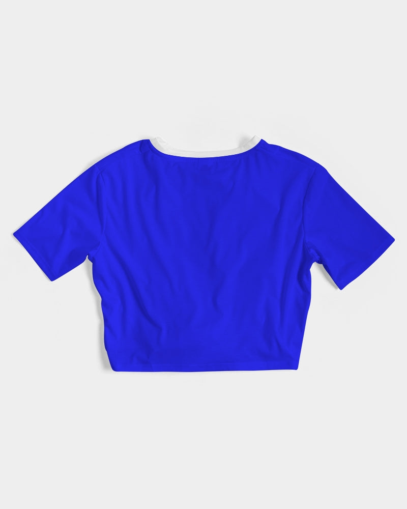 "Don't Leave Me Blue" Collection Women's All-Over Print Twist-Front Cropped Tee