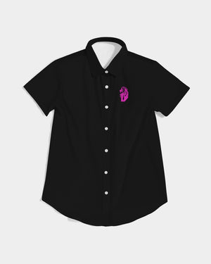 "Black Out" Collection Women's All-Over Print Short Sleeve Button Up
