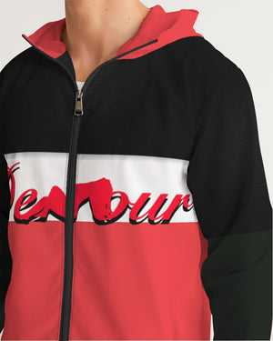 say in red Men's Windbreaker