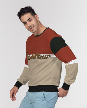 say in red Men's Classic French Terry Crewneck Pullover