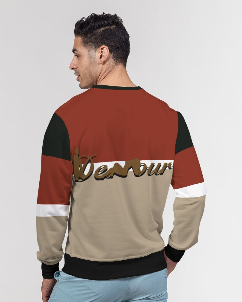 say in red Men's Classic French Terry Crewneck Pullover