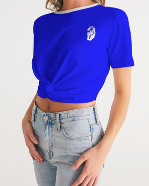 "Don't Leave Me Blue" Collection Women's All-Over Print Twist-Front Cropped Tee