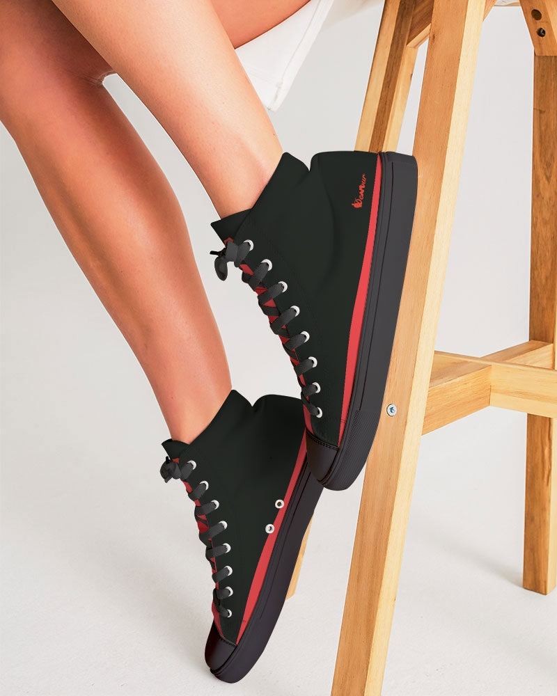 "Red Hot With Passion" DeVour The Moment Women's Hightop Canvas Shoe - Black