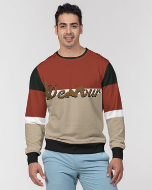 say in red Men's Classic French Terry Crewneck Pullover