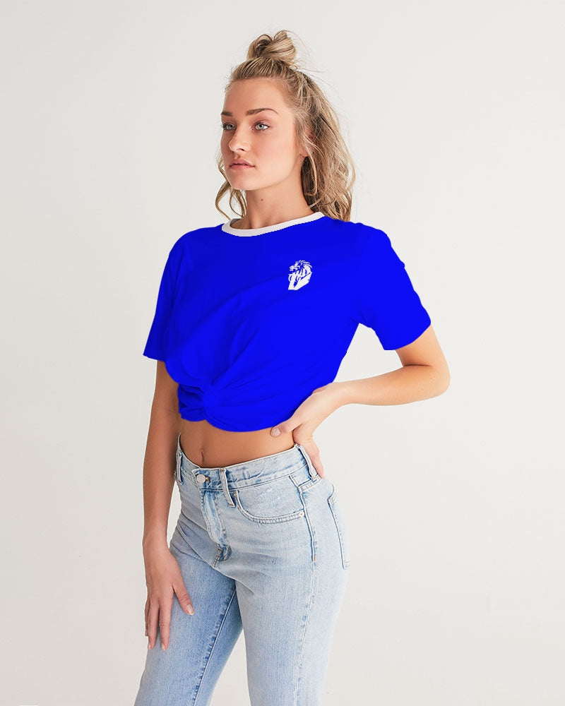 "Don't Leave Me Blue" Collection Women's All-Over Print Twist-Front Cropped Tee