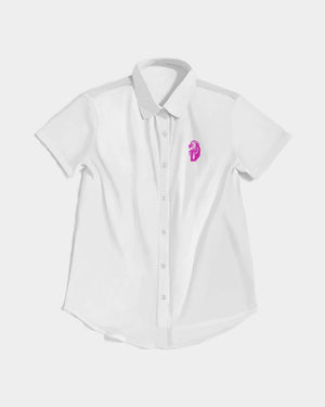 "DeVour The Pink" Collection Women's All-Over Print Short Sleeve Button Up