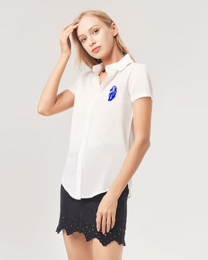 DeVour The Moment Women's All-Over Print Short Sleeve Button Up