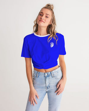 "Don't Leave Me Blue" Collection Women's All-Over Print Twist-Front Cropped Tee