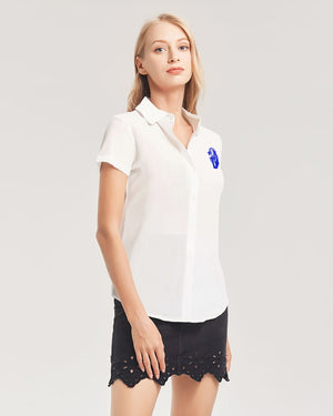 DeVour The Moment Women's All-Over Print Short Sleeve Button Up