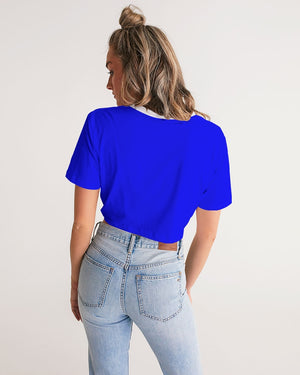 "Don't Leave Me Blue" Collection Women's All-Over Print Twist-Front Cropped Tee