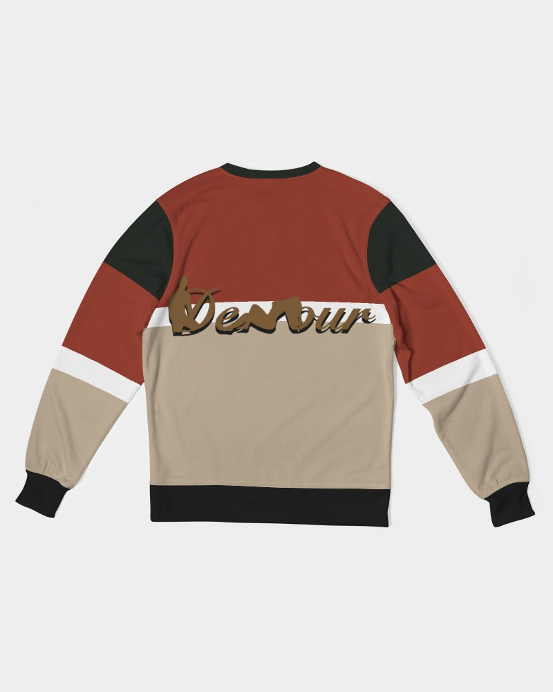 say in red Men's Classic French Terry Crewneck Pullover