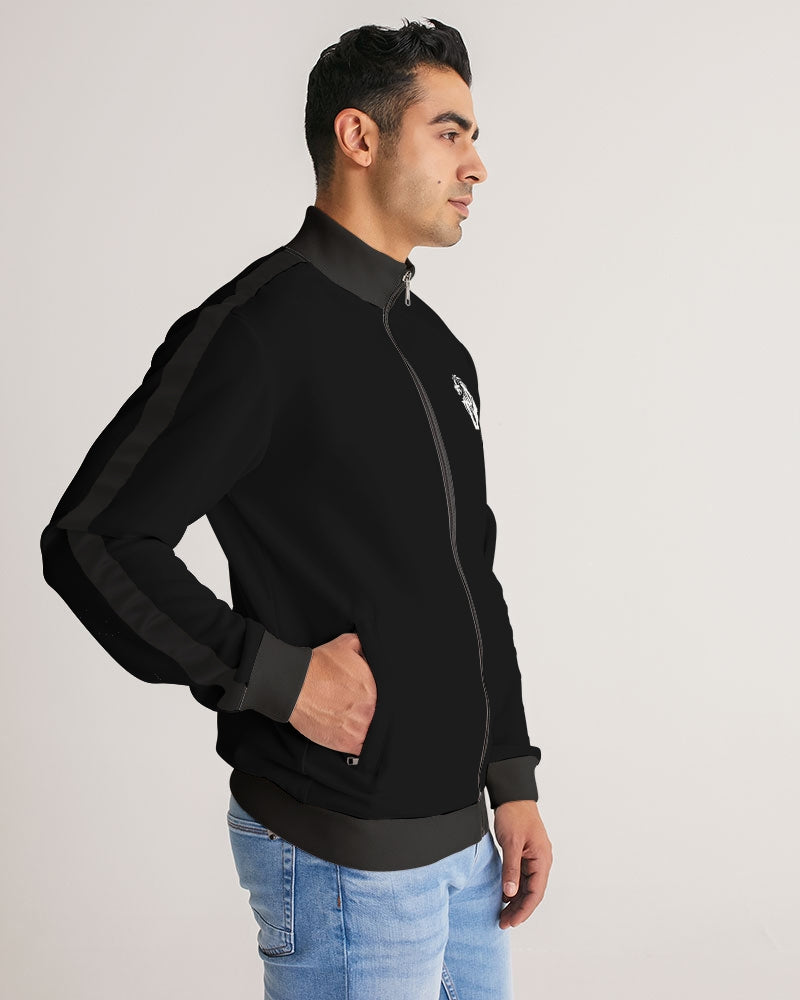 "Black Out" Collection Men's All-Over Print Stripe Sleeve Track Jacket