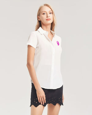 "DeVour The Pink" Collection Women's All-Over Print Short Sleeve Button Up