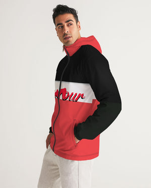 say in red Men's Windbreaker